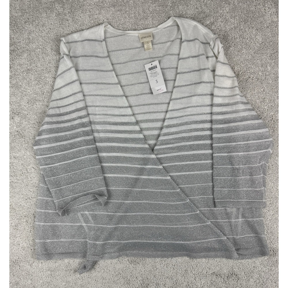 Chicos Womens 3 L XL Lightweight Sheer Open Cori Cardigan Sweater 3/4 Sleeve NEW